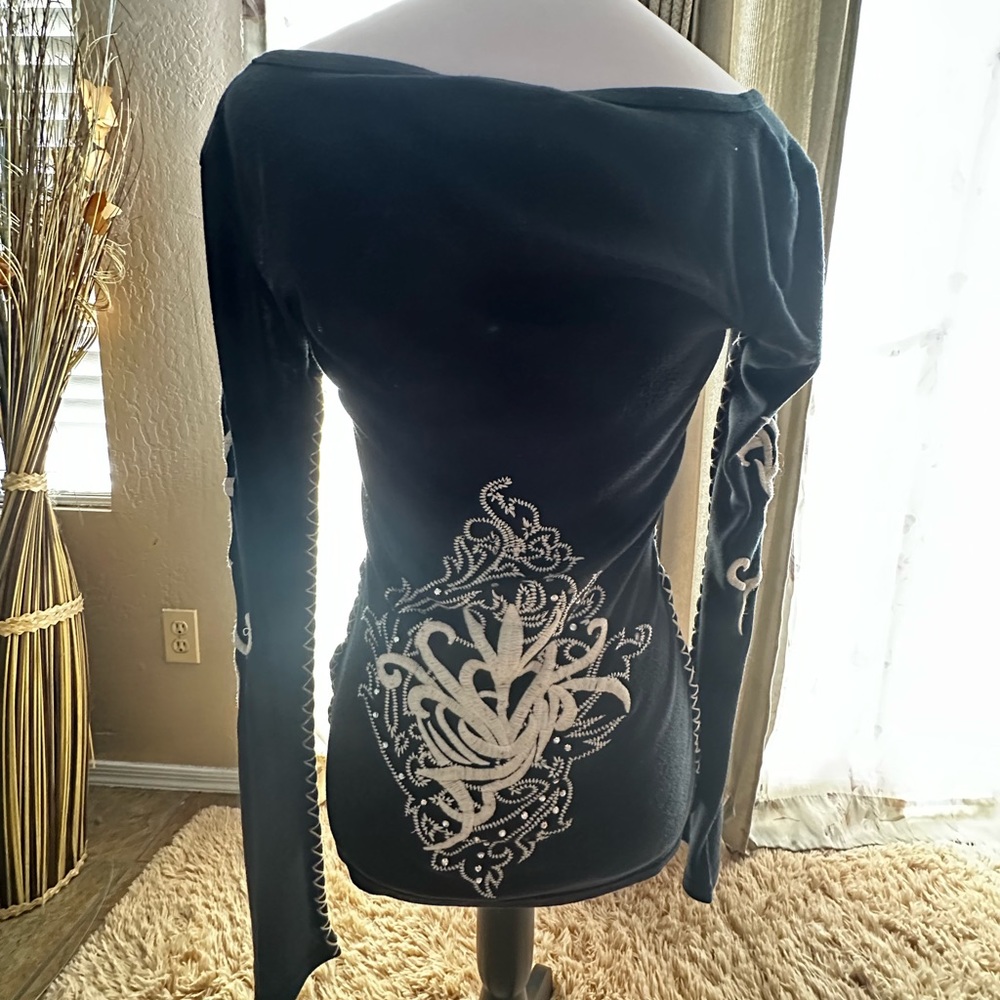 Beautiful hand embroidered unique black sweater with jewels.